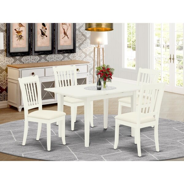 East West Furniture 5 Piece Norfolk Dining Room Table Set - Linen White NODA5-LWH-C - main